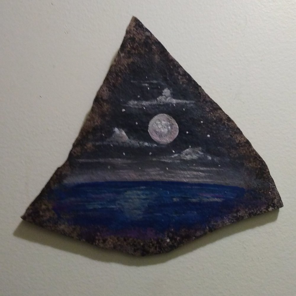 Midnight Moonrise Beach Painting on Solid Slate